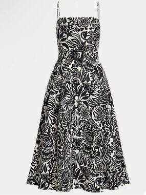 Lauren Ralph Lauren Black & White Floral Midi Dress NWT